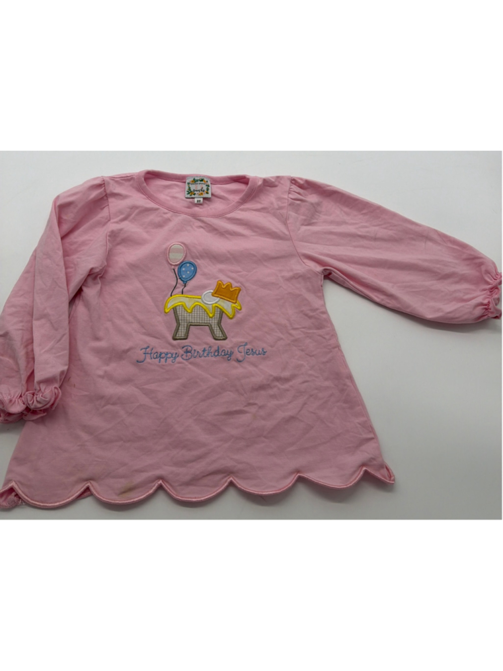 Girls Saving Grace Smocks Long Sleeve Tee 3T Pink Blue Happy Birthday Jesus